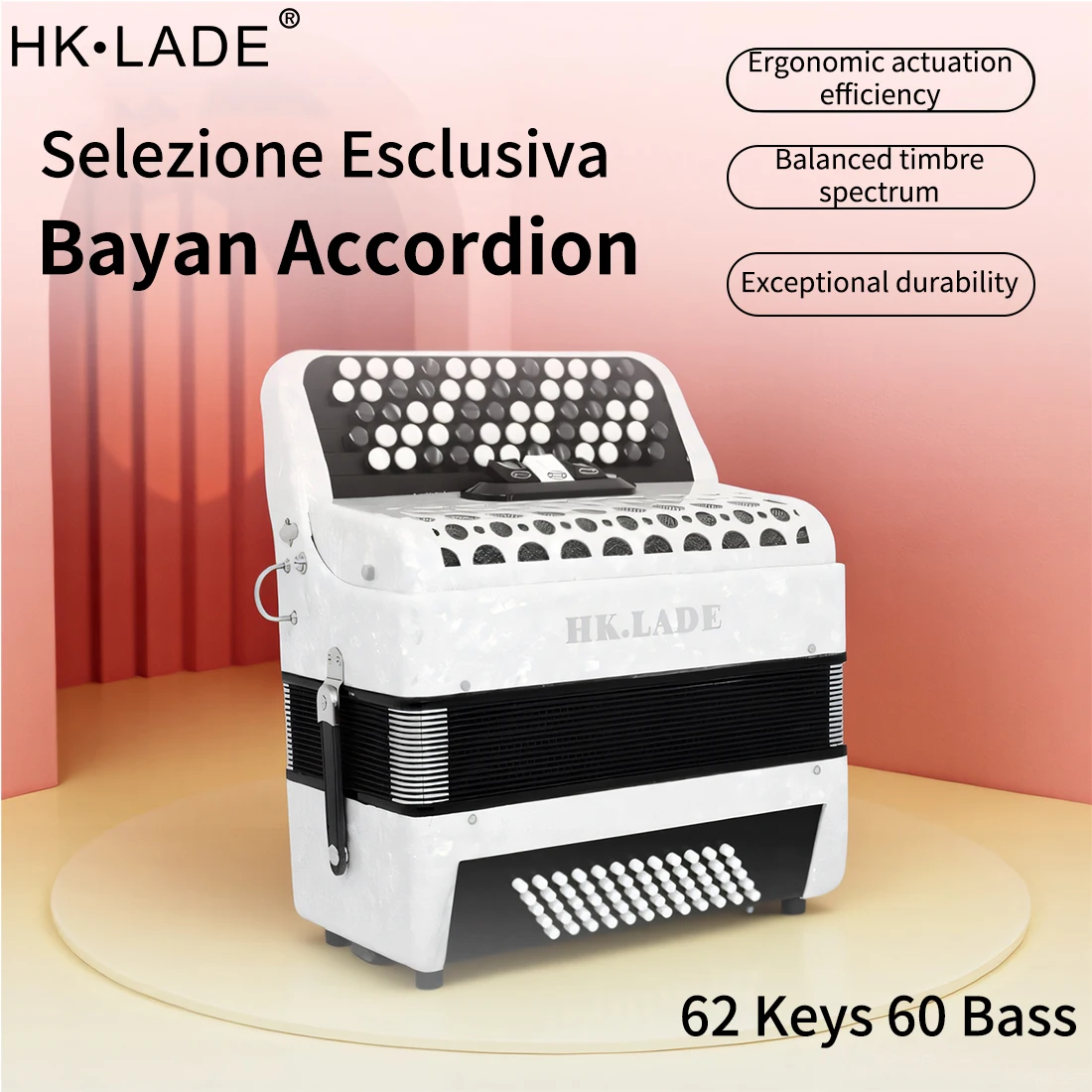 

HK · LADE Accordion 62-клавишный 60-клавишный басовый ключ, вариация бутиков, клавиатурный инструмент Bayan Accordion с рюкзаком и плечевым ремнем