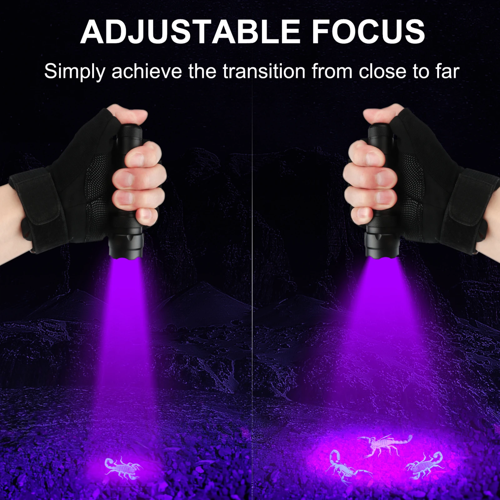 UltraFire 502UV 395-405nm UV Flashlight Zoomable Black Light 18650 Rechargeable Ultraviolet Torch for Detection/Pet/Urine/Stains