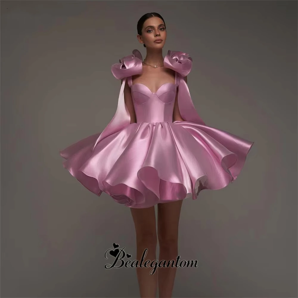 

Bealegantom Розовые шикарные платья для встречи выпускников 2025 Милое атласное короткое платье для выпускного вечера с объемной юбкой и бантами Hoco Dress H19