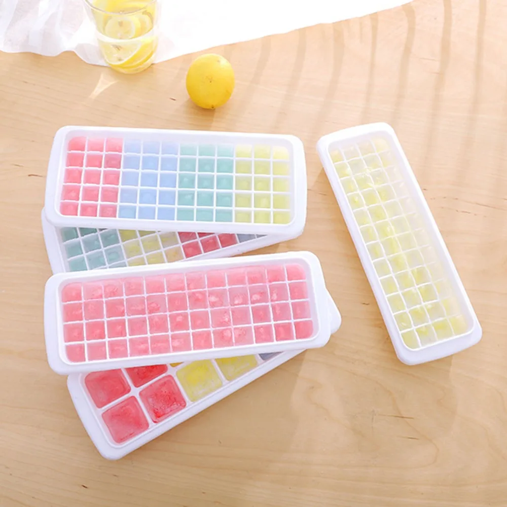 60 Grids DIY Ice Cube Mould Silicone With Lid Cover Pressing Demoulding Ice Tray Easy Clean White Stackable Ice Cube Tray Home