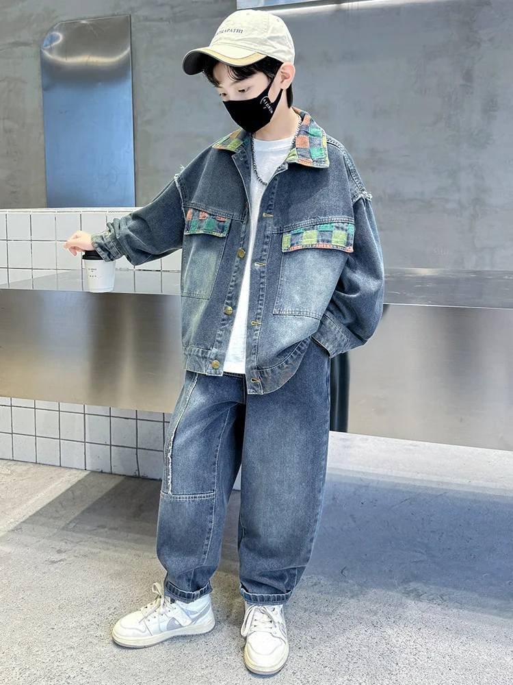 Kids Casual Vintage Jeans and Jacket 2 PCS Clothes Set  Child Cowboy Spring Autumn Tracksuitfor Boy Classic Denim Clothing Suit