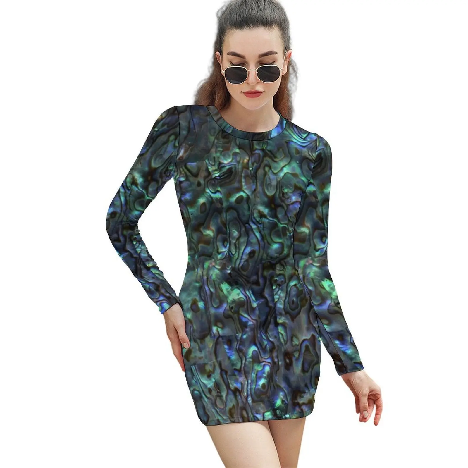 

Abalone Shell Paua Shell Seashell Patterns Sea Shells Natural Long-Sleeved Sheath Dress dresses with long sleeves