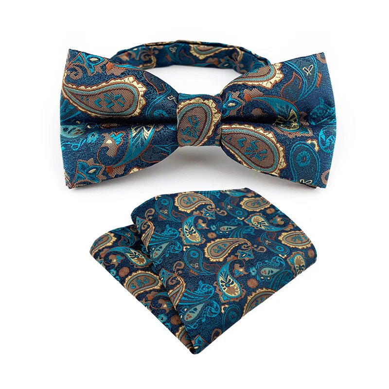 

New Paisley Bow Ties For Men Pocket Square Set Corbatas Hombre Pajarita Costume Homme De Luxe Pour Le Mariage