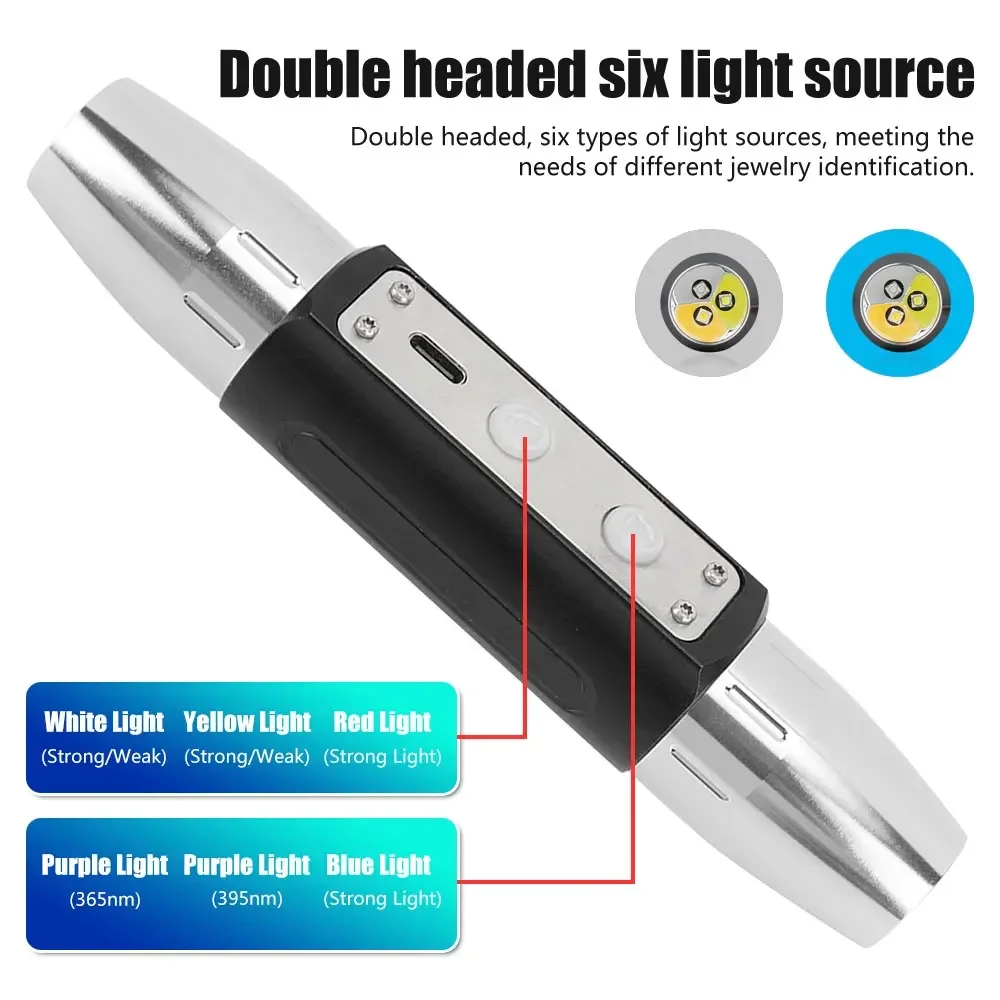 Special Strong Light Flashlight for Jade Jewelry Identification Flashlights USB Rechargeable 6 Colors Lights Torch