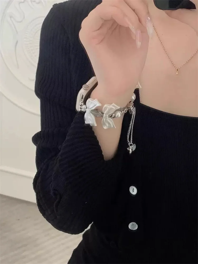 Милый корейский браслет с бантом для Apple Watch Band Ultra2 49 мм 45 44 41 42 38, регулируемый ремешок Correa для часов серии 9 8 7 SE 6