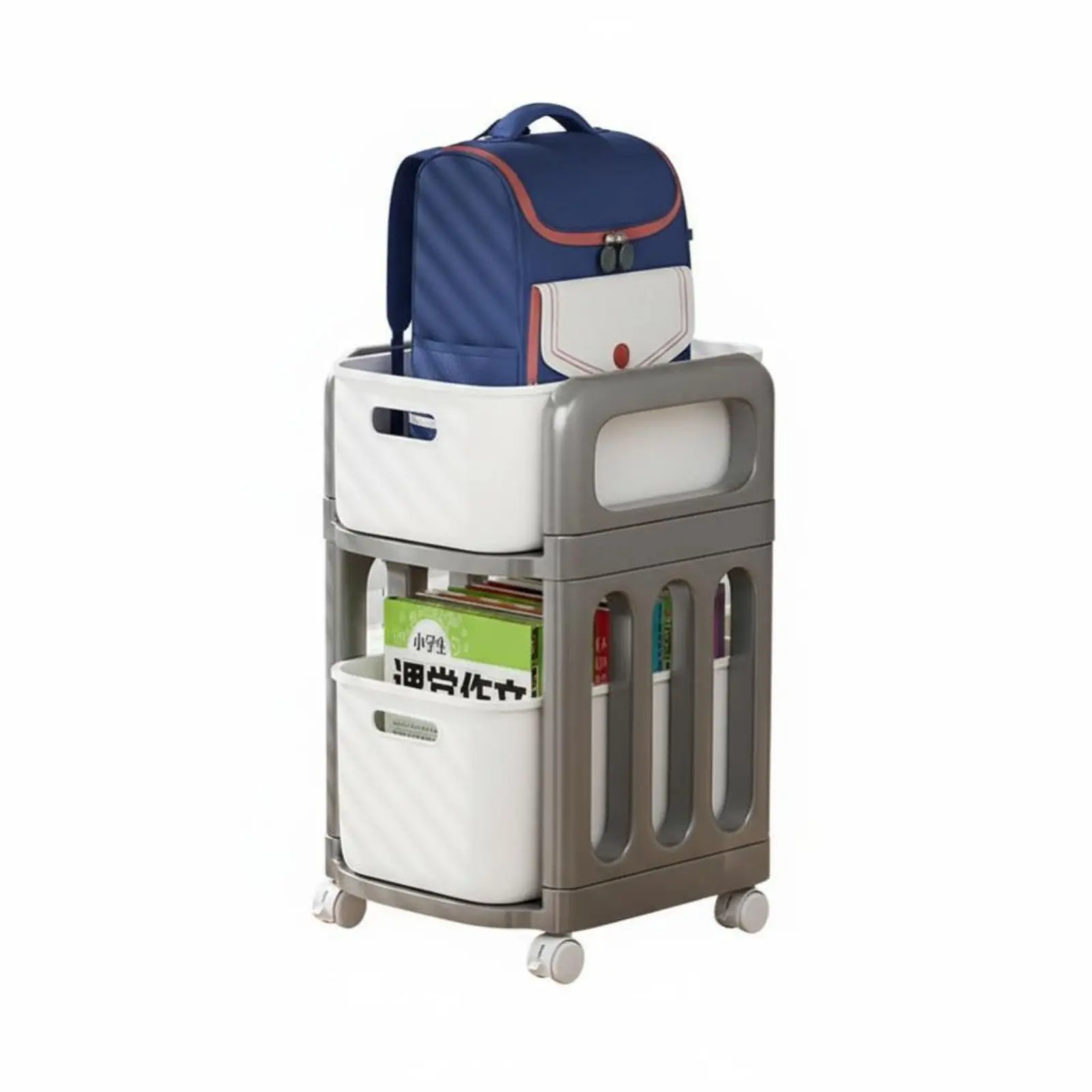 多層式ブックトロリー-省スペース-多層式ローリングオーガナイザー-移動可能なデザイン-狭いスペース、寮、寝室に最適な大容量