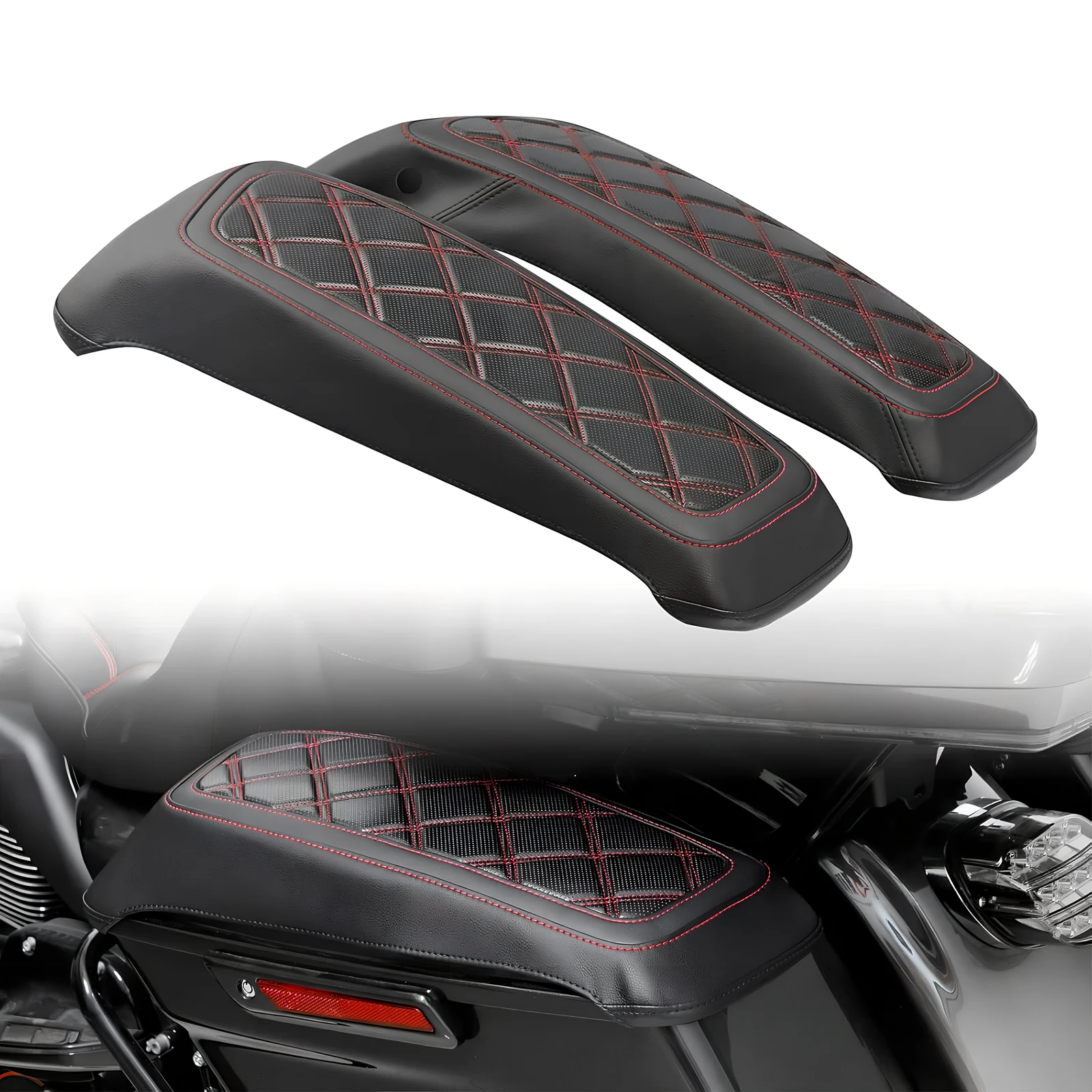 For Harley-Davidson Street Road Glide & Road King Side Case Diamond Pattern Stitching Leather Protector for 2014-2023 Models