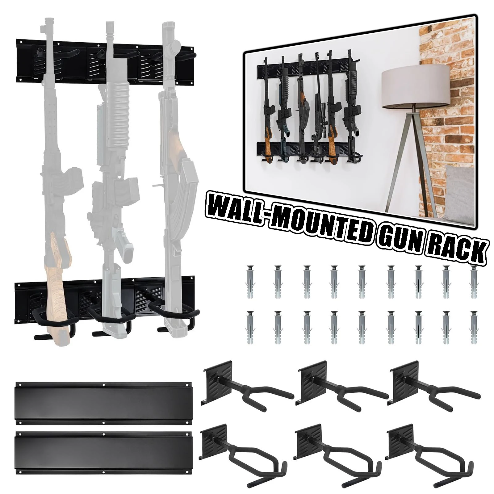 3 Sets Adjustable Wall-Mounted Gun Rack - Space-Saving Storage Rifles Rack For Shotguns & Rifles Steel Collection Display Stand