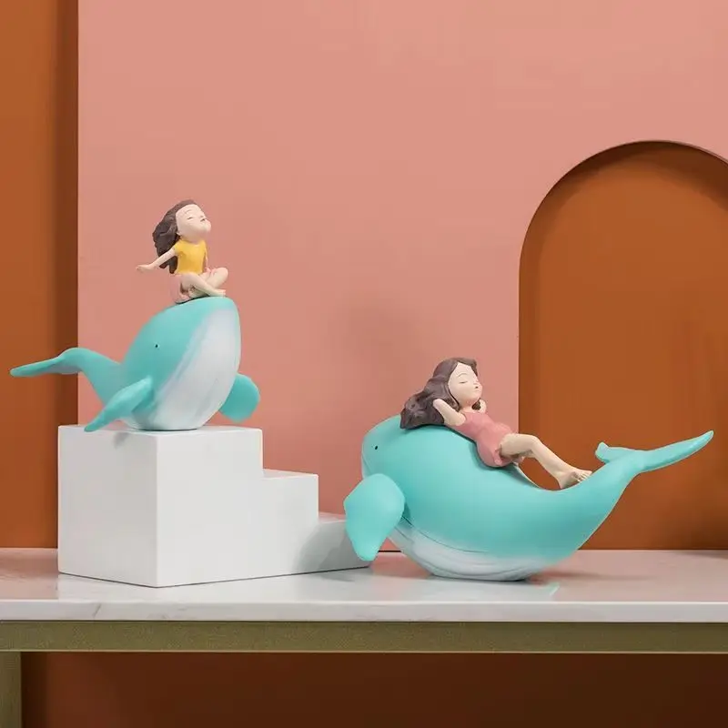 Healing whale small ornament girl and whale wind girl desktop cute decorative objects Japanese birthday gift decoration maison