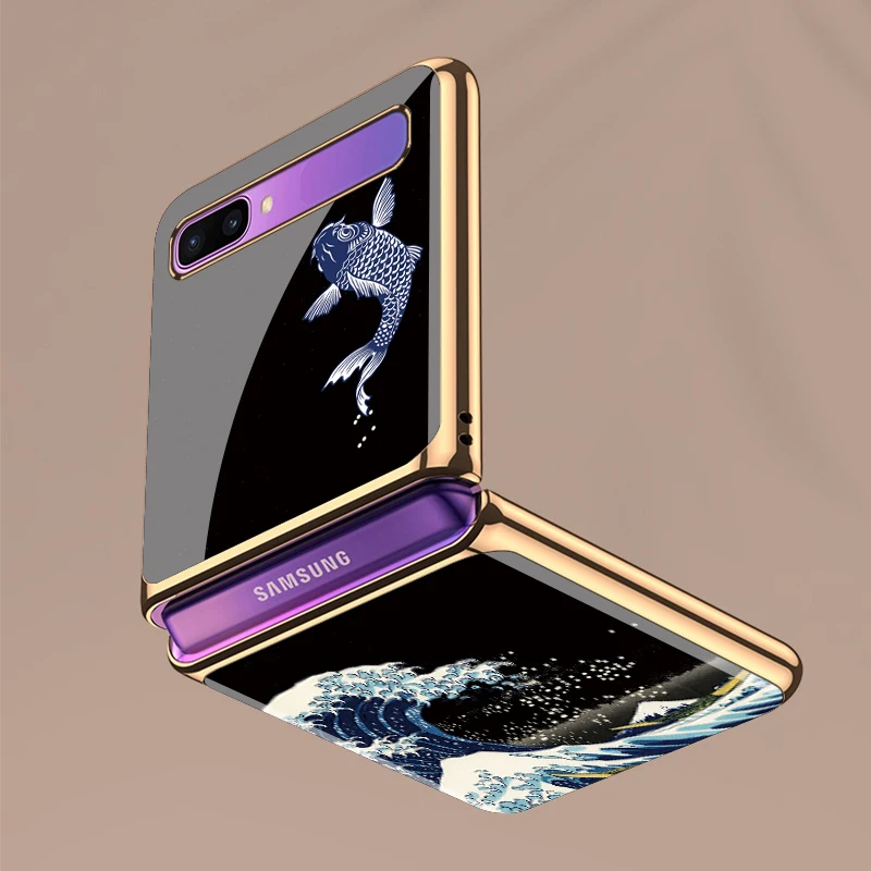 Z Flip 4 Case Funda Case for Samsung Galaxy Z Flip 4 Z Flip 3 2 1 Plating Tempered Glass Coque Phone Case Cover Z Flip 4 Capa