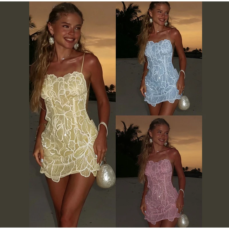 Paillettenbesticktes Rückenfreies Mini-Slip-Kleid für Damen, Sexy Trägerloses Ärmelloses Kleid mit Unregelmäßigem Saum, Schlanke Kleider, Glänzende Damen-Partykleidung – Detail 1