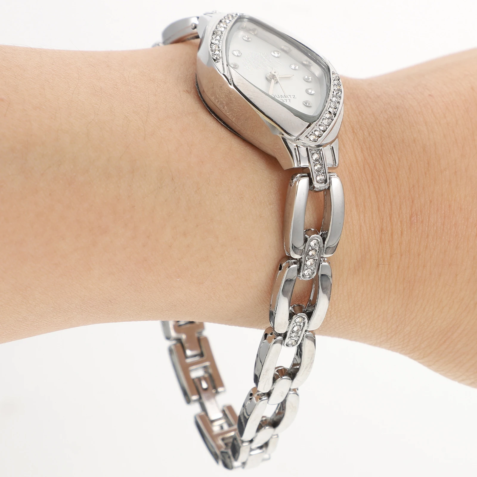 Reloj Mujer Rhinestone Muñequera Plata Pequeña Señoras Moda Navidad San Valentín Pulsera Durabilidad
