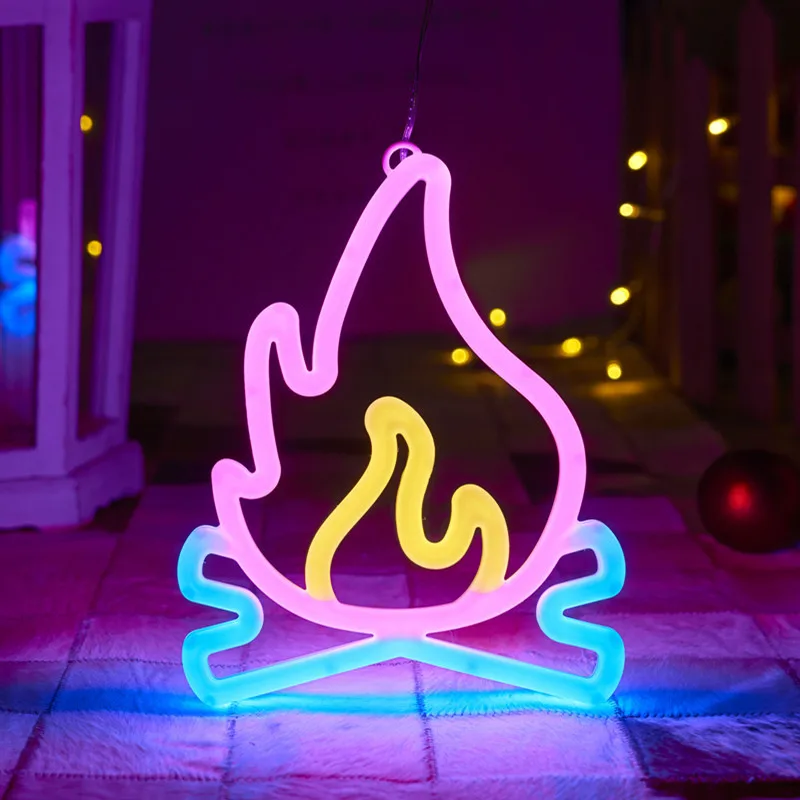 Flame Shaped Neon Signs w Base,LED Light,Atmosphere Lighting for Wall,Night Lamp for Birthday,Party,E-sports Room,Decoration