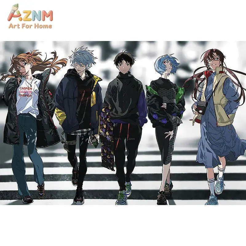 AZNM Neon Genesis Evangelion Anime Canvas Wall Art, Shinji Ikari Asuka Langley Rei Ayanami Kaworu Nagisa Movie Poster Print, Unf