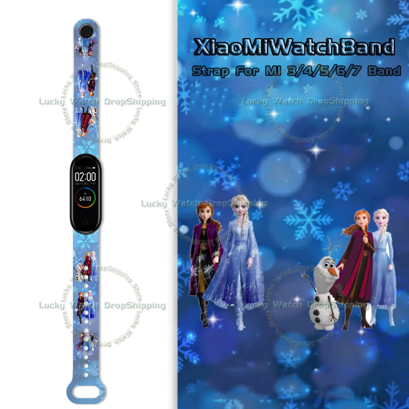 Frozen Elsa Princess Strap Anime Is Suitable for mi 3/4/5/6/7NFC Mi Band Mickey Printing Wristband Birthday Gifts