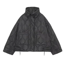 PB&ZA women's clothing 2024 autumn and winter new style stand-up collar loose diamond quilted cotton jacket