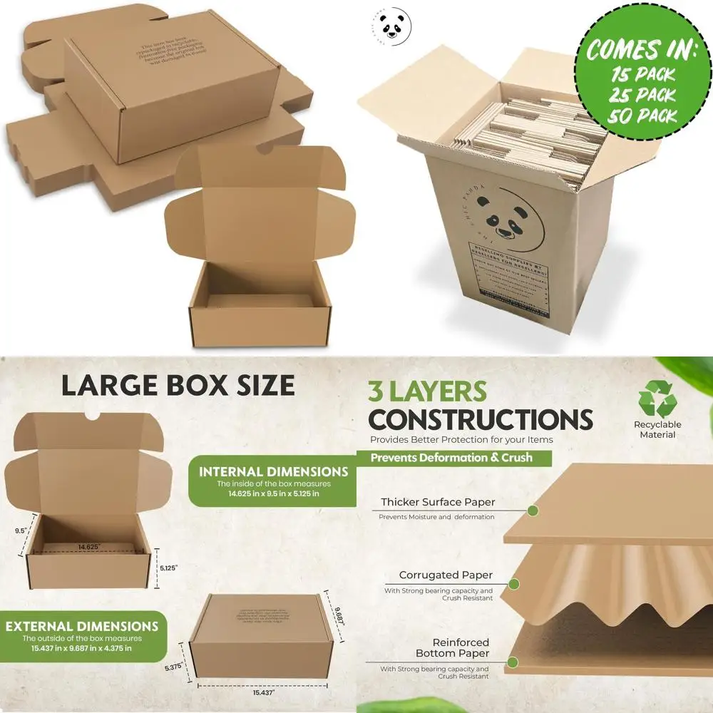 

Large Cardboard Shoe Boxes (25 Pack) - 14.625x9.5x5.125 Inches | Heavy Duty for Storage & Shipping with Self-Locking Lid - Ideal