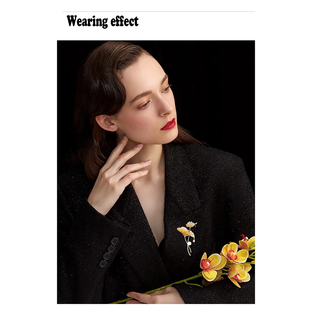 لوتس ليف وزهرة اللوتس الراقية تصميم لؤلؤ المياه العذبة الزركون المرأة بروش مناسبة لملحقات دبوس اللباس اليومي #6