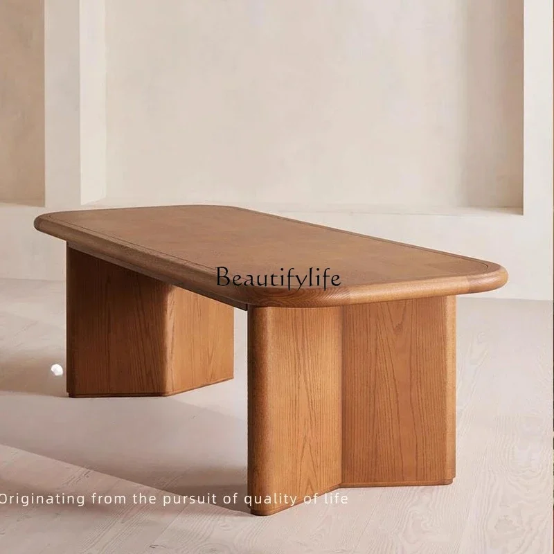 

ld14 Vintage Style Solid Wood Simple Home Dining Table Small Apartment Retro Oval Dining Table