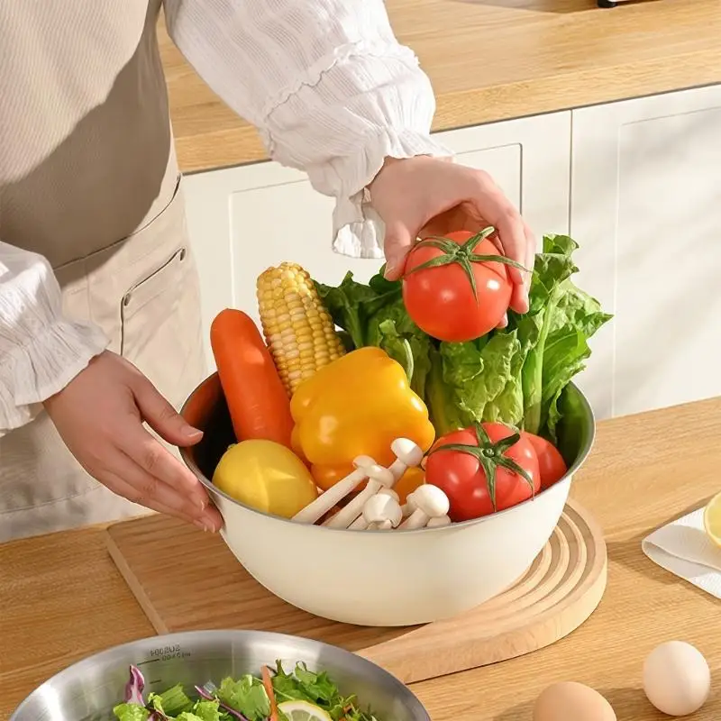 Stainless Steel Mixing Bowl And Colander Kitchen Vegetable Strainer 55KF