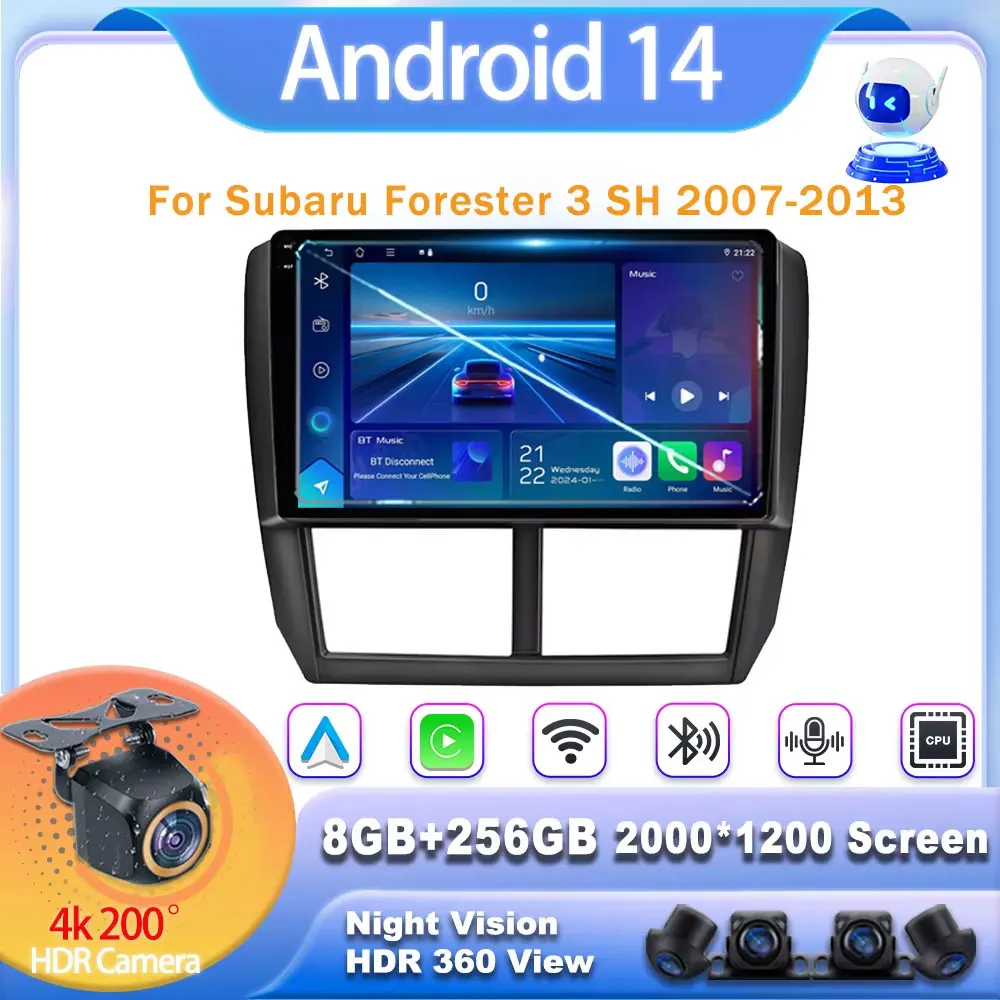 

Android 14 Carplay для Subaru Forester 3 SH 2007-2013, автомобильная стереосистема, мультимедийный плеер, навигация, GPS, беспроводной BT Carplay WiFi