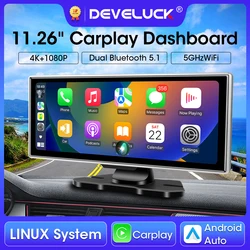 11.26 inç araba dvr'ı 4K çizgi kam çift Lens kablosuz Carplay & Android oto Video kaydedici monitör GPS navigasyon 5G Wifi FM AUX