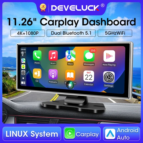 Imagen 1 del producto Cámara de salpicadero 4K DVR para coche de 11,26 pulgadas, doble lente, inalámbrica, Carplay y Android, grabadora de vídeo automática, Monitor, navegación GPS, 5G, Wifi, FM, AUX