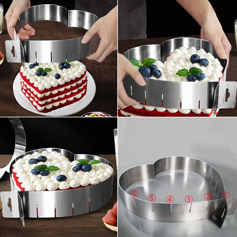 6-12 Inch Lover Heart Cake Mold Mousse Ring Adjustable 3D Collar Surround Film Stainless Steel Baking Tool Valentines Day Gift