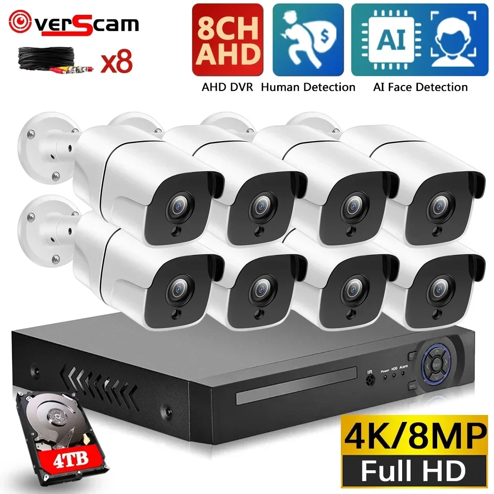 CCTV IP DVR Home Security Camera System 8 Channel 4K AHD DVR Kit Face Detection Video Surveillance Camera System Set 8CH XMEYE