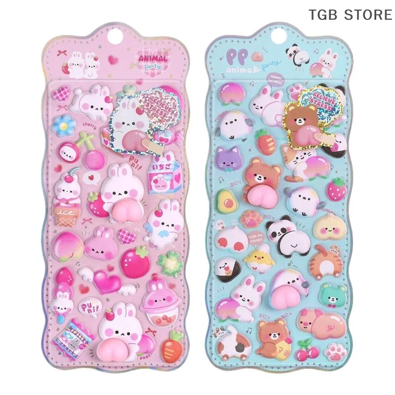 Gli animali stereoscopici fai-da-te alleviano lo stress adesivi adorabili cartoni animati in schiuma 3D scoreggia pesca adesivo stereo adesivi decorativi Kawaii