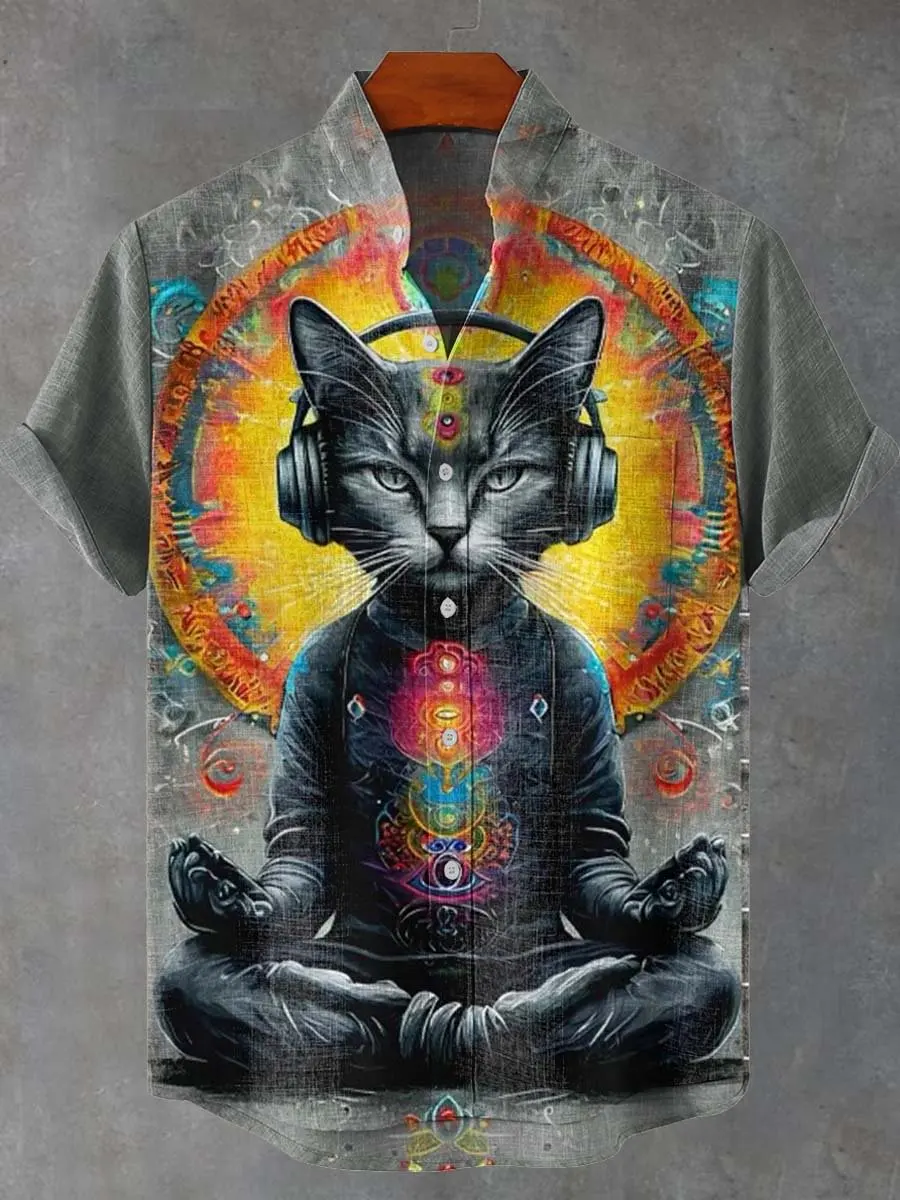 

Men's Animal Printed Shirt Short Sleeve Shirt Top 3D Striped Printed Flap Collar Shirt Summer Casual Men's Clothing
