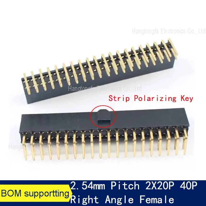 5PCS 2.54mm Pitch 2x20 40 Pin Right Angle Female Header Strip Polarizing Key