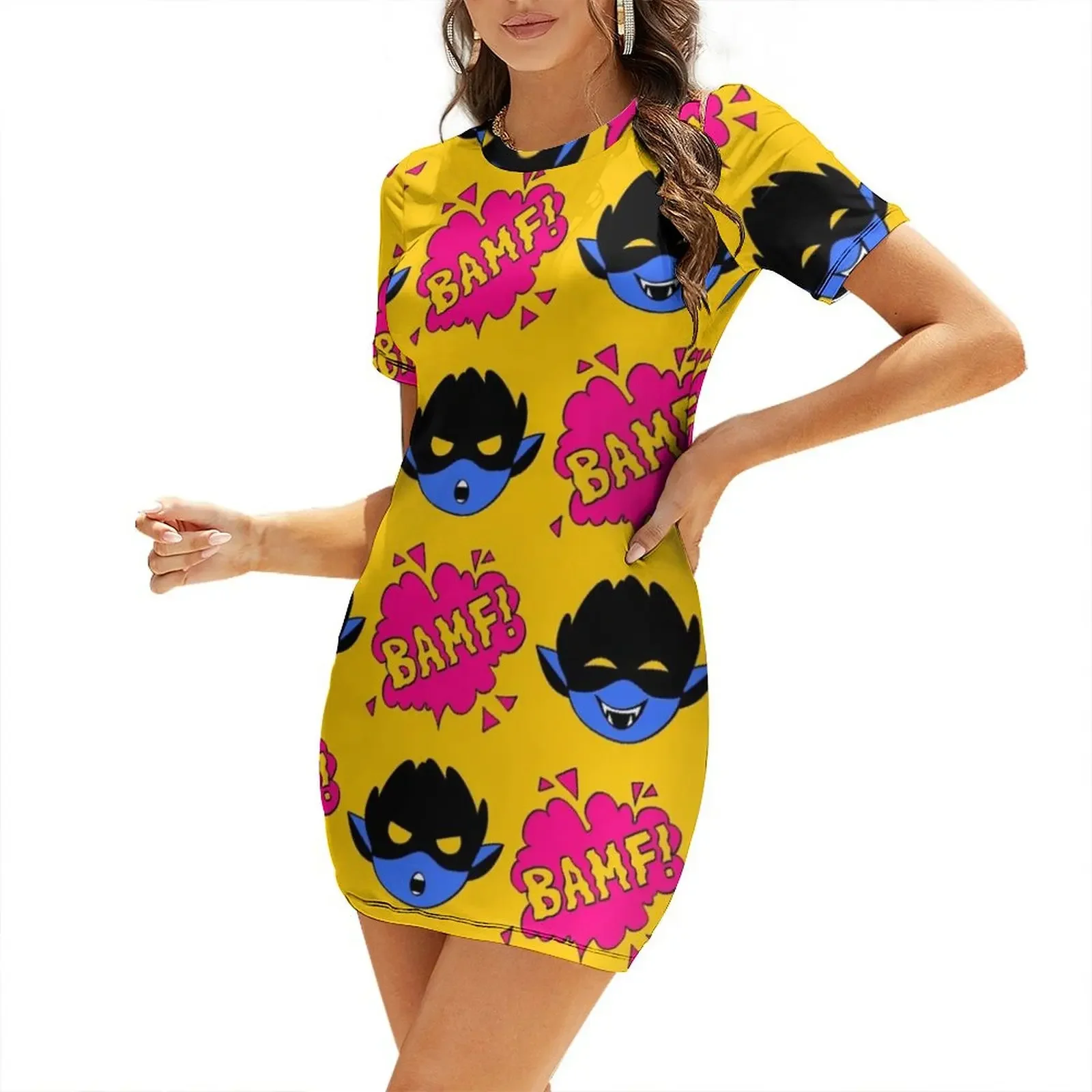 BAMFS pattern Short-Sleeved Dress dress women elegant luxury ceremony dresses womens clothing