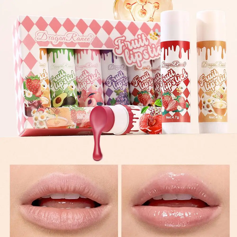 6個入り ハイドレーティング＆リペアリング フルーツリップバームセット - ストロベリーピーチ、栄養補給、鎮静、保湿リップケア（シアバター配合）