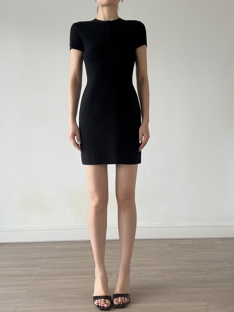 Mat couleur ronde Ne ort Sve tricoté Dr femmes banlieue t-shirt style décontracté jupe portefeuille Bla été