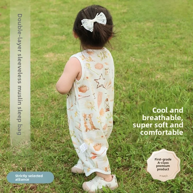 double-layer-sleeveless-gauze-onesie-sleep-bag-baby-summer-sleep-bag-comfortable-breathable-lightweight-design-for-infants