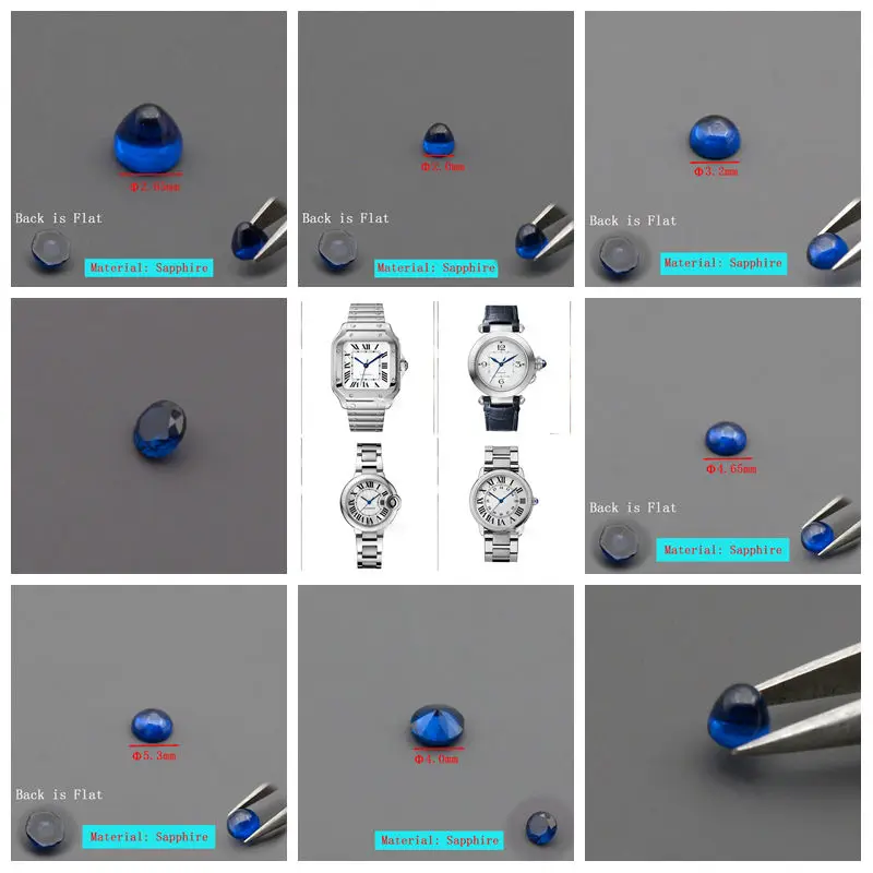 Blue Sapphire Round Suitable for Cartir Crown Fit Ballon Bleu Pasha Panthere Santos Cle Ronde Maillon Drive Tortue Multiple