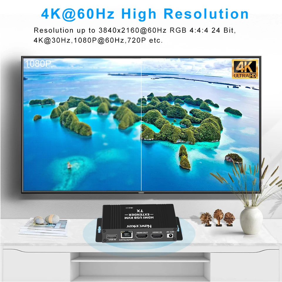 Navceker 4K 60Hz HDMI USB KVM Extender over Ethernet CAT6 RJ45 1080P 60 metrów Extender KVM Splitter HDMI dla klawiatura z myszką PC