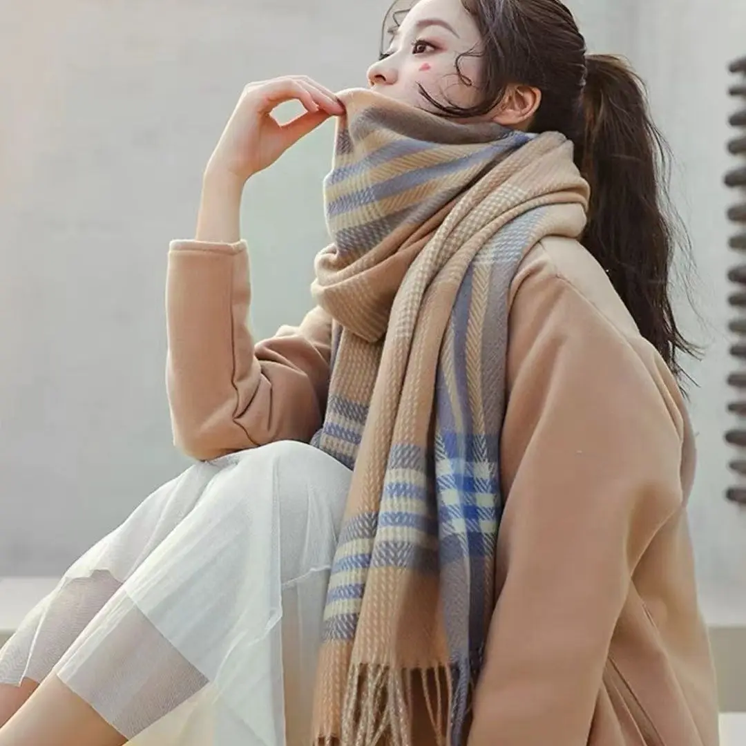 2024 Luxury Plaid Scarves Fashion Women Long Shawl Wraps Muffler Imitation Cashmere Fabric Scarves for Women Men Winter