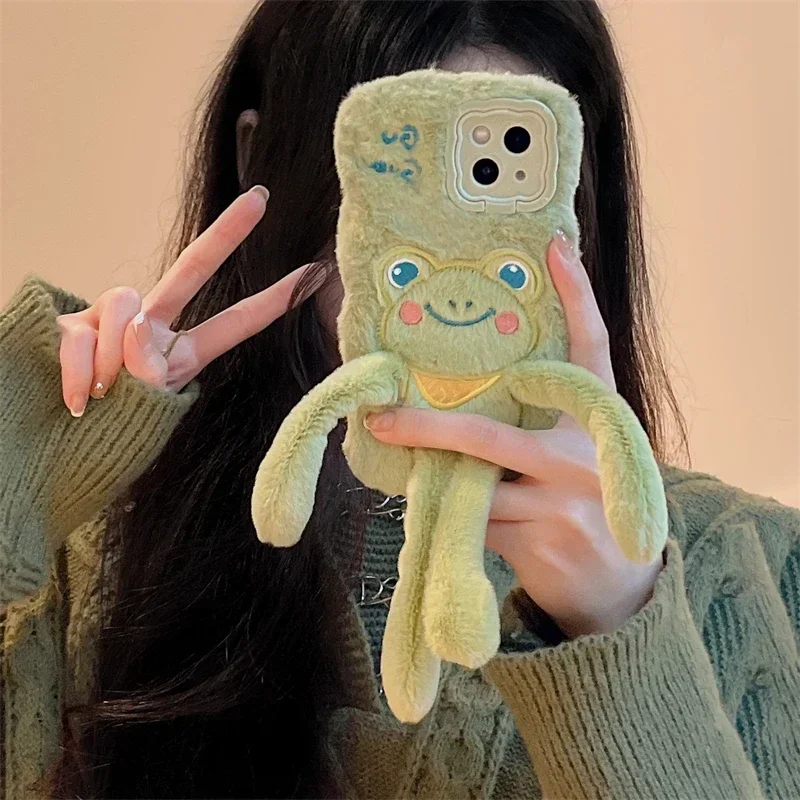 Cute Pull The Frog Cartoon Phone Case for Huawei P40 P50 P60 Pro Pura 70 Pro Fluff Toy Camera Soft Protect Back Cover Case