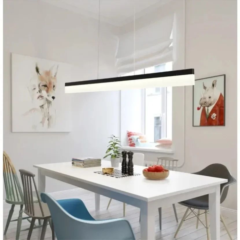 Simple LED Office Pendant Light Modern Strip Aluminum Acrylic Home Light Living Room Dining Room Interior Decor Chandelier Light