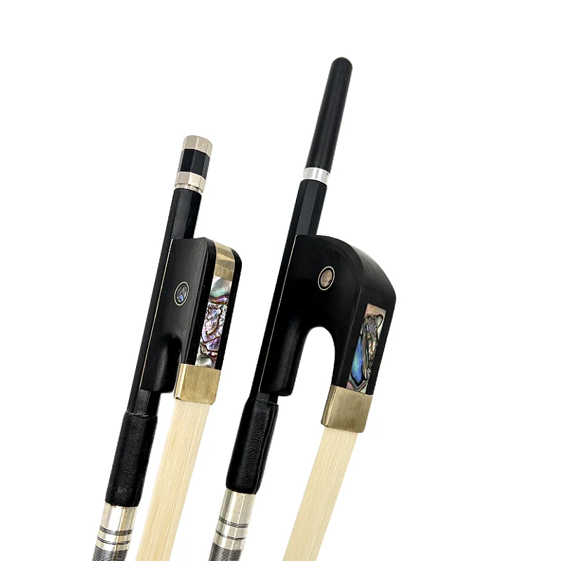 1pcs 4/4,3/4,1/2 New upright double bass bow Black Carbon Fiber Stick,white/black Horsehair Horsetail,Ebony Frog