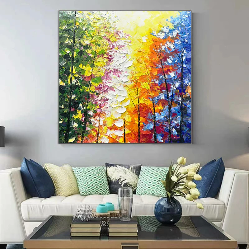 Hand-painted Abstract Oil Painting Maple Forest Living Room Dining Room Bedroom Wall Art Canvas Decorative Painting Frameless