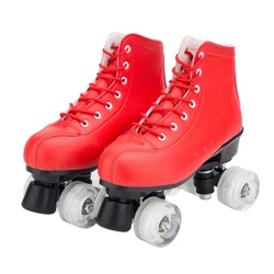 Patins à roulettes rouges Double rangée pour adultes, patins à roulettes à quatre roues pour hommes et femmes