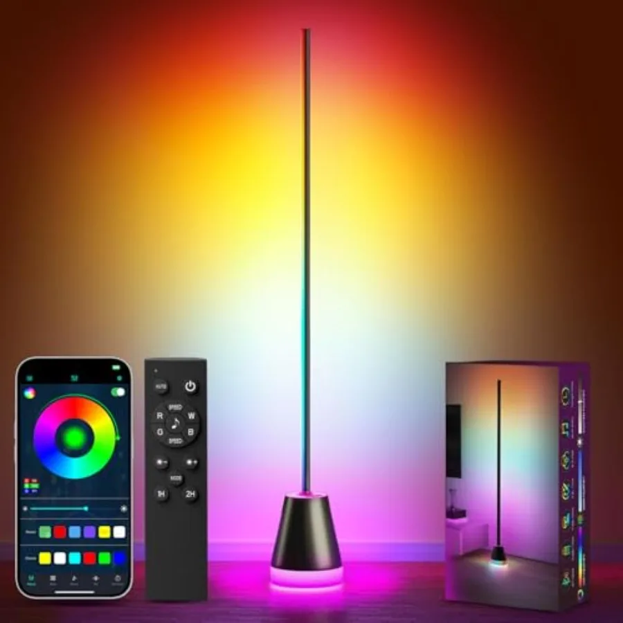 

Smart RGB LED Corner Floor Lamp, 17 LEDs Bright Standing Lamps for Living Room with APP and Remote, Modern Floor Lamp with Musi
