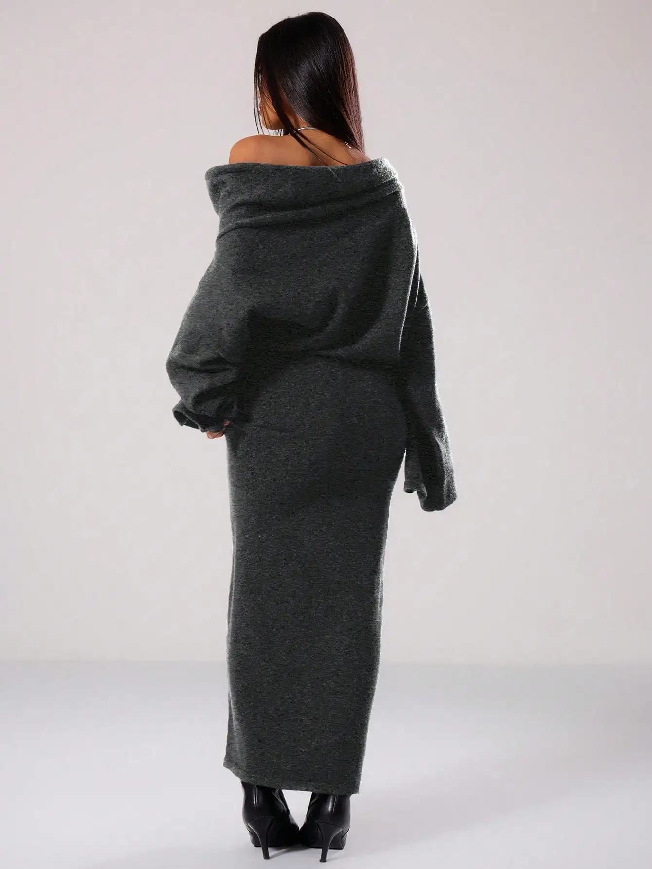 

Вязаное платье-макси с открытыми плечами для женщин, свободного кроя, элегантное, повседневное, для вечеринок