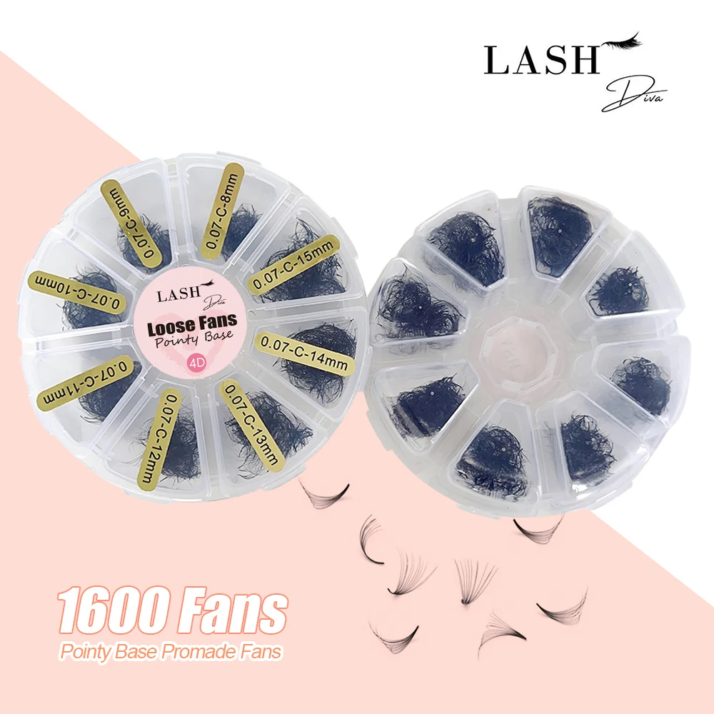 

1600 Fans Seashine Volume 8-15MM Mix Length Sharp Pointy Stem Promade Loose Fans Soft Eyelash Extension False Individual Lashes