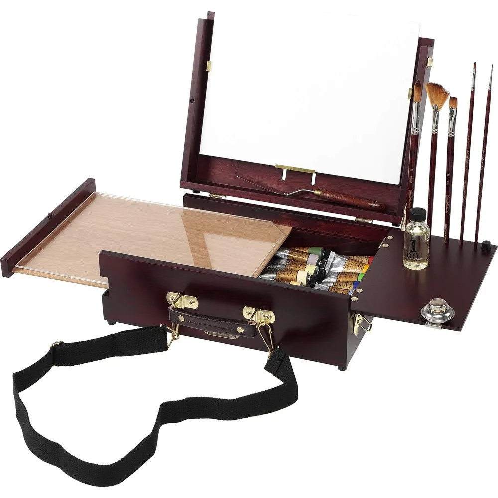 Artist Scout Pochade Box para caballete de pintura Plein Air con almacenamiento, ligero y portátil, acabado en caoba