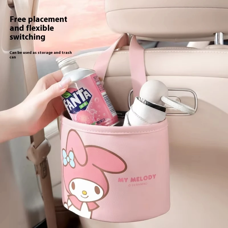

Sanrio Hello Kitty Car Storage Box Kuromi Melody Side Bucket Back Seat Storage Bag and Garbage Car Trash Interior Accessories
