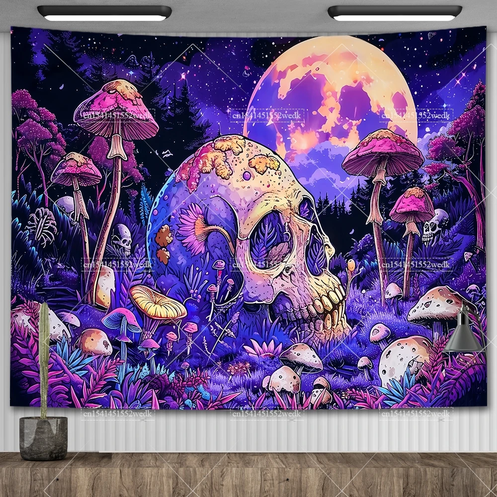 Trippy Skull Tapestry Mushroom Moon Tapestry Plant Tapestry Aesthetic Room Decor Snake Skeleton Tapestrys Background Cloths